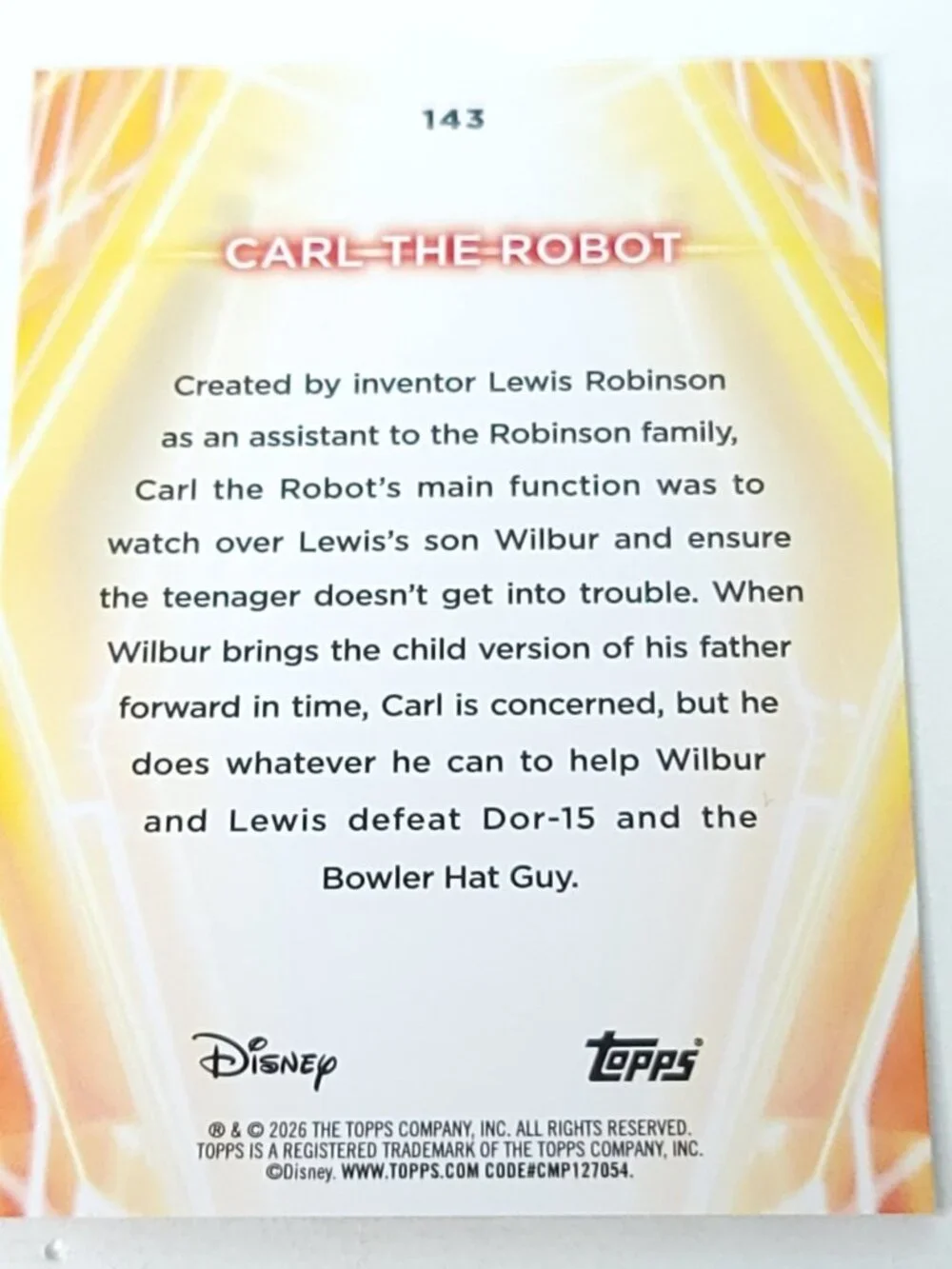 Carl The Robot Topps 2026 Disney Neon Gold Holo Parallel Limited 03/50 - Picture 4 of 4